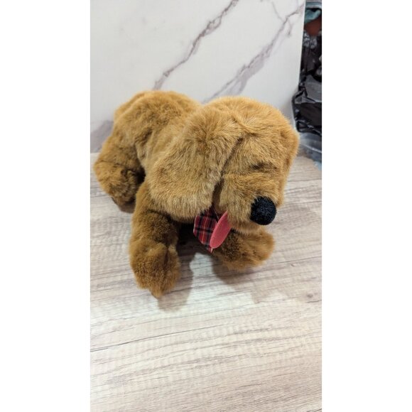 Gund Plush Dog Brown Stuffed Animal Plaid Bow Red Tongue 15”Labrador Retriever - Picture 6 of 8